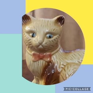 Vintage blue eye ceramic bow tie cat figurine
